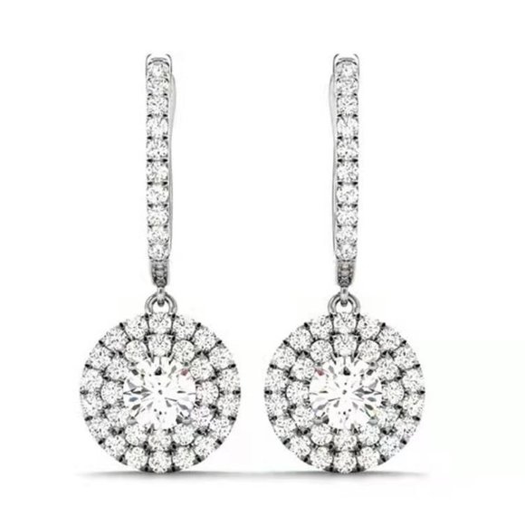 925 Silver Round Plated CZ Drop Earrings for Women, FB16FA1121 - Picture 2 of 5